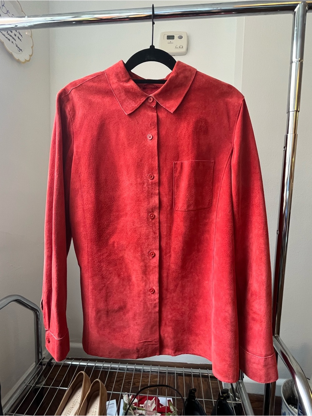 Red Suede Button-Up Shirt/Jacket